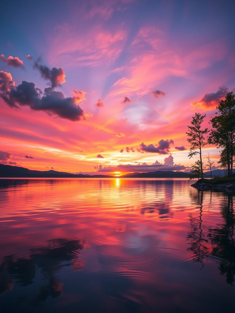 Serene Lake Under a Twilight Sky – free AI stock image