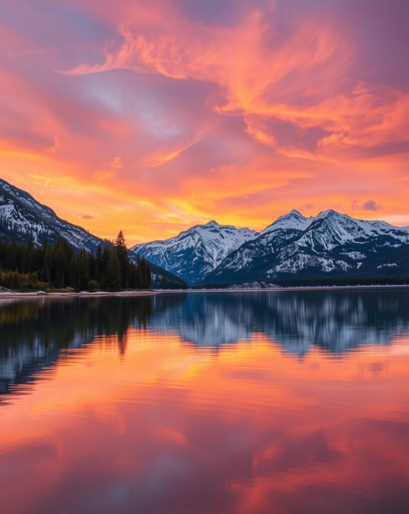 Serene Lake with Mountains and Clouds – free AI stock image