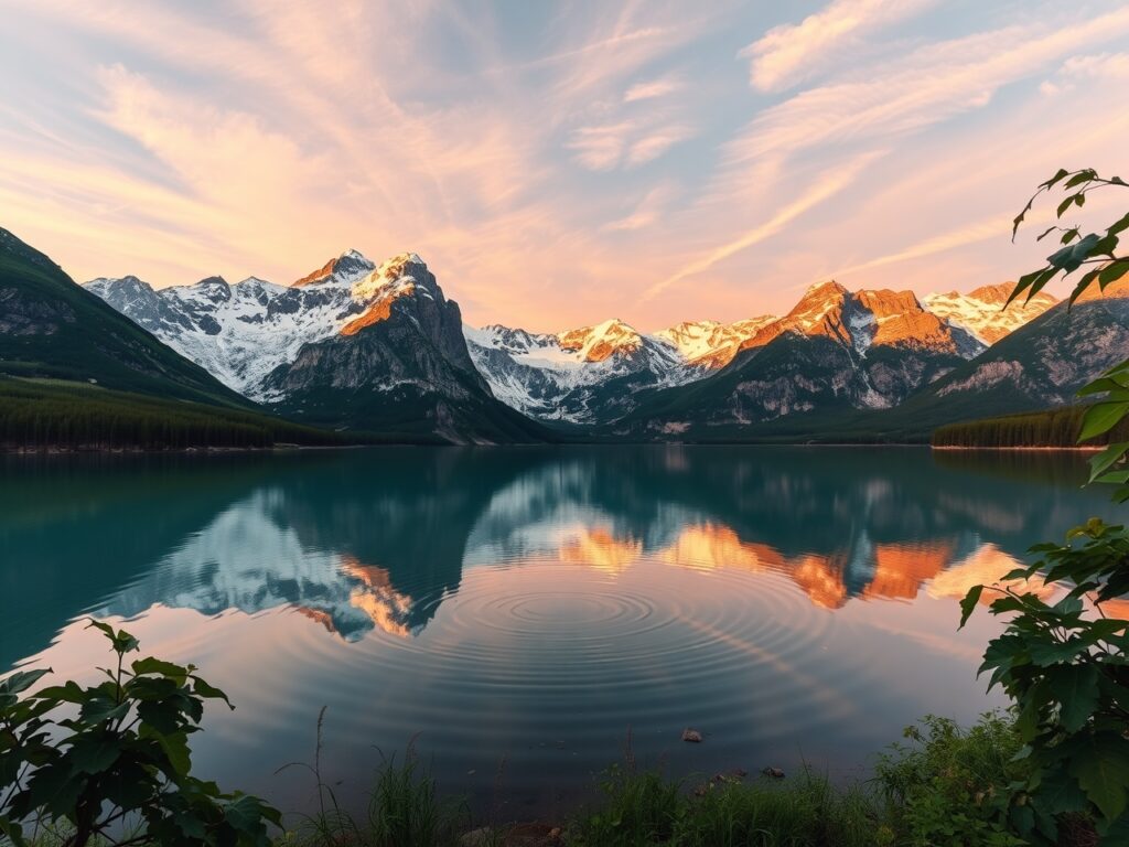 Serene Lake with Reflective Mountains – free AI stock image