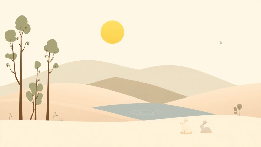 Serene Landscape in Flat Design – free AI stock image