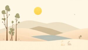 Serene Landscape in Flat Design – free AI stock image
