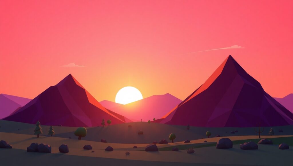 Serene Low-Poly Mountain Landscape – free AI stock image