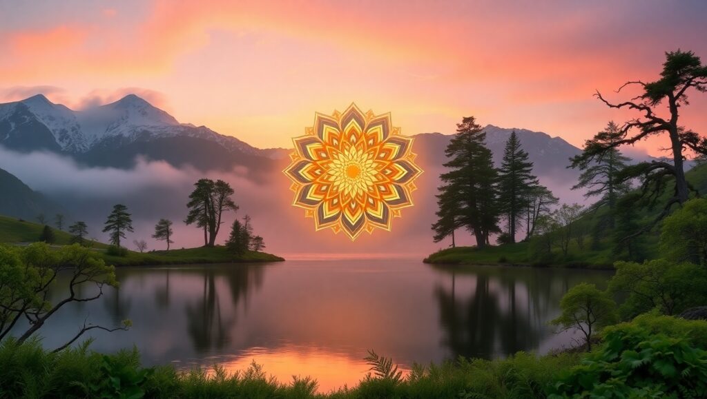 Serene Mandala Over Tranquil Lake – free AI stock image