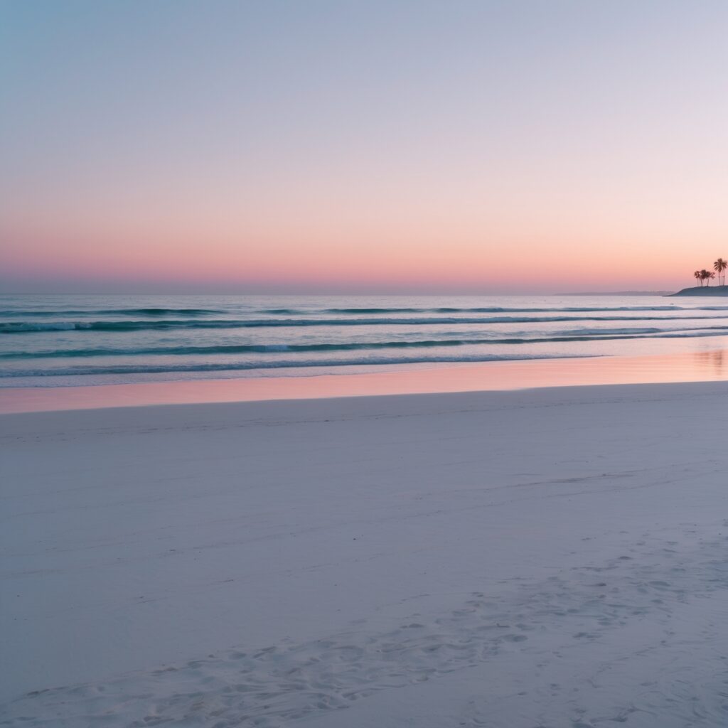 Serene Minimalist Beach at Dusk – free AI stock image