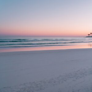 Serene Minimalist Beach at Dusk – free AI stock image