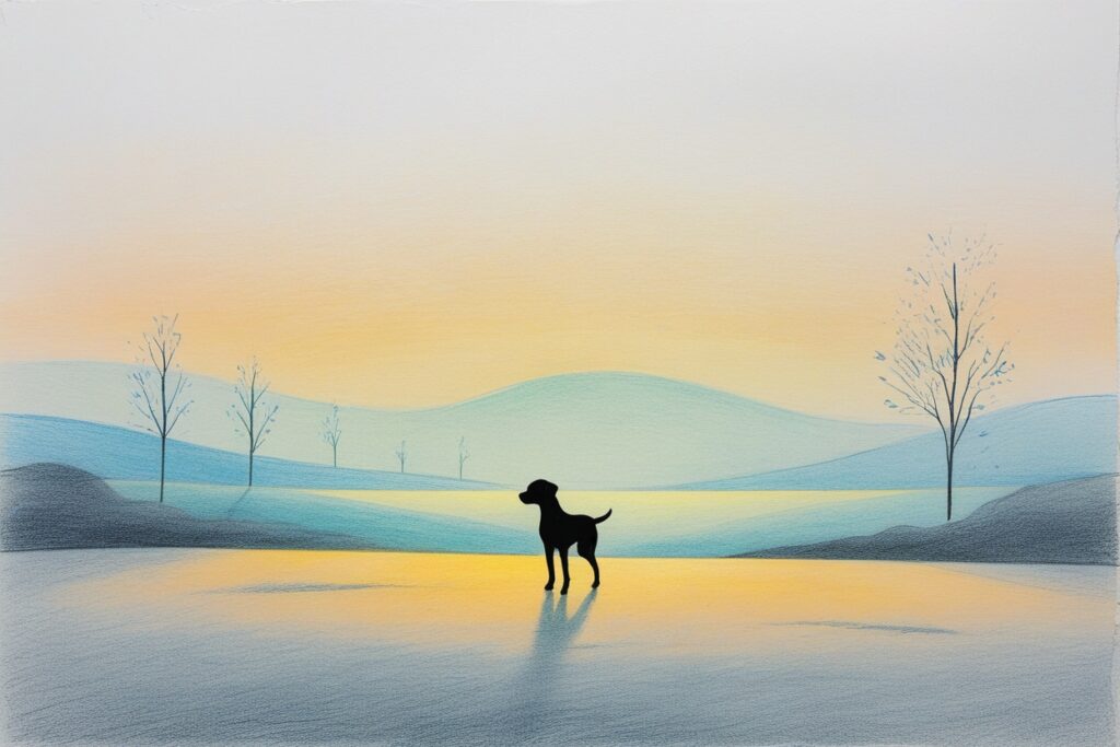 Serene Minimalist Dog Silhouette in Nature – free AI stock image