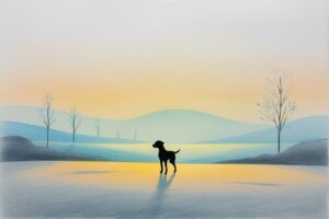 Serene Minimalist Dog Silhouette in Nature – free AI stock image