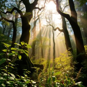 Serene Misty Morning in a Lush Forest – free AI stock image