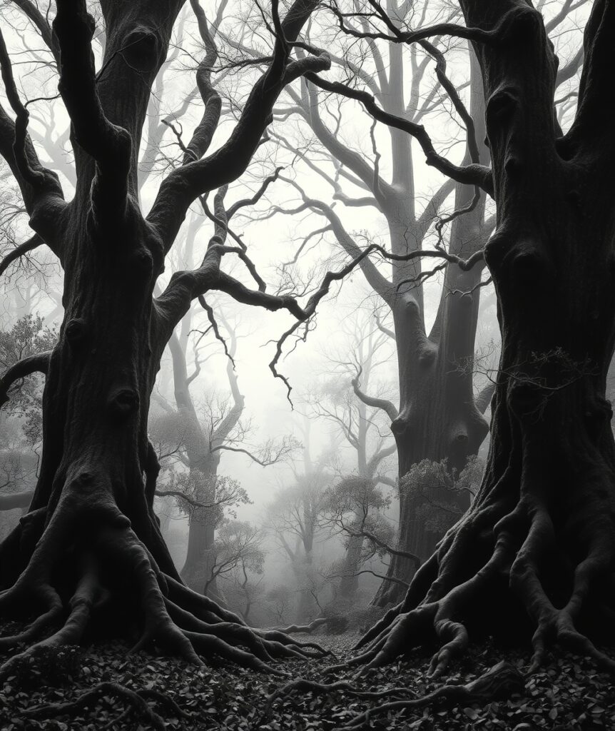 A Serene Monochrome Forest Landscape – free AI stock image