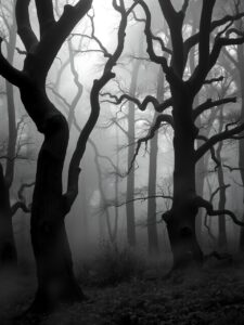 Serene Monochrome Forest Landscape – free AI stock image