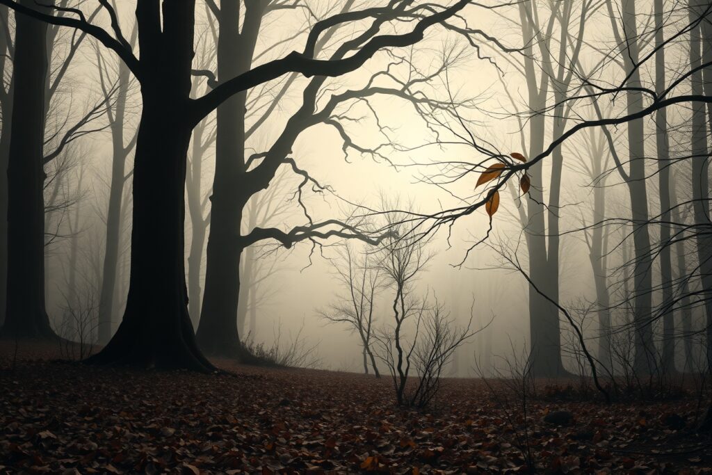 Serene Monochrome Forest Landscape – free AI stock image