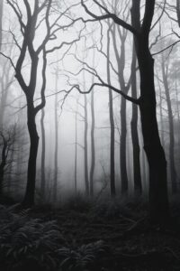 Serene Monochrome Forest Landscape – free AI stock image