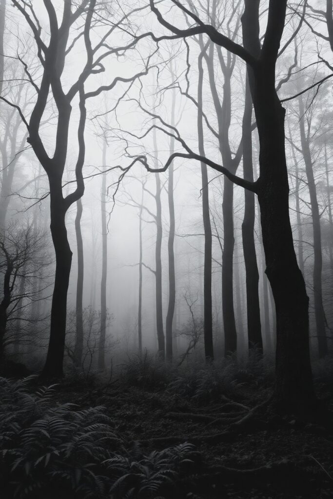 Serene Monochrome Forest Landscape – free AI stock image