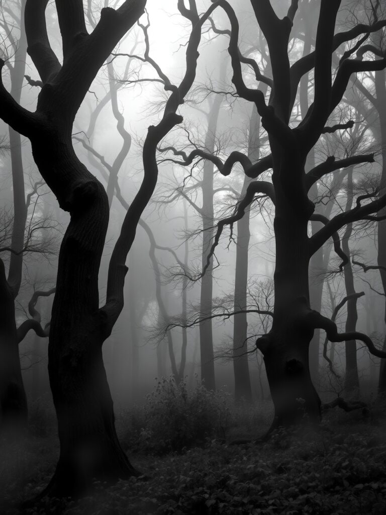 Serene Monochrome Forest Landscape – free AI stock image