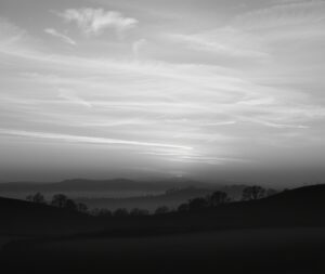 Serene Monochrome Landscape at Dusk – free AI stock image