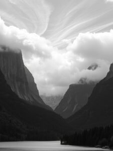 Serene Monochrome Mountain Landscape – free AI stock image