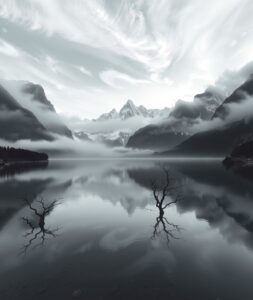 Serene Monochrome Mountain Landscape – free AI stock image