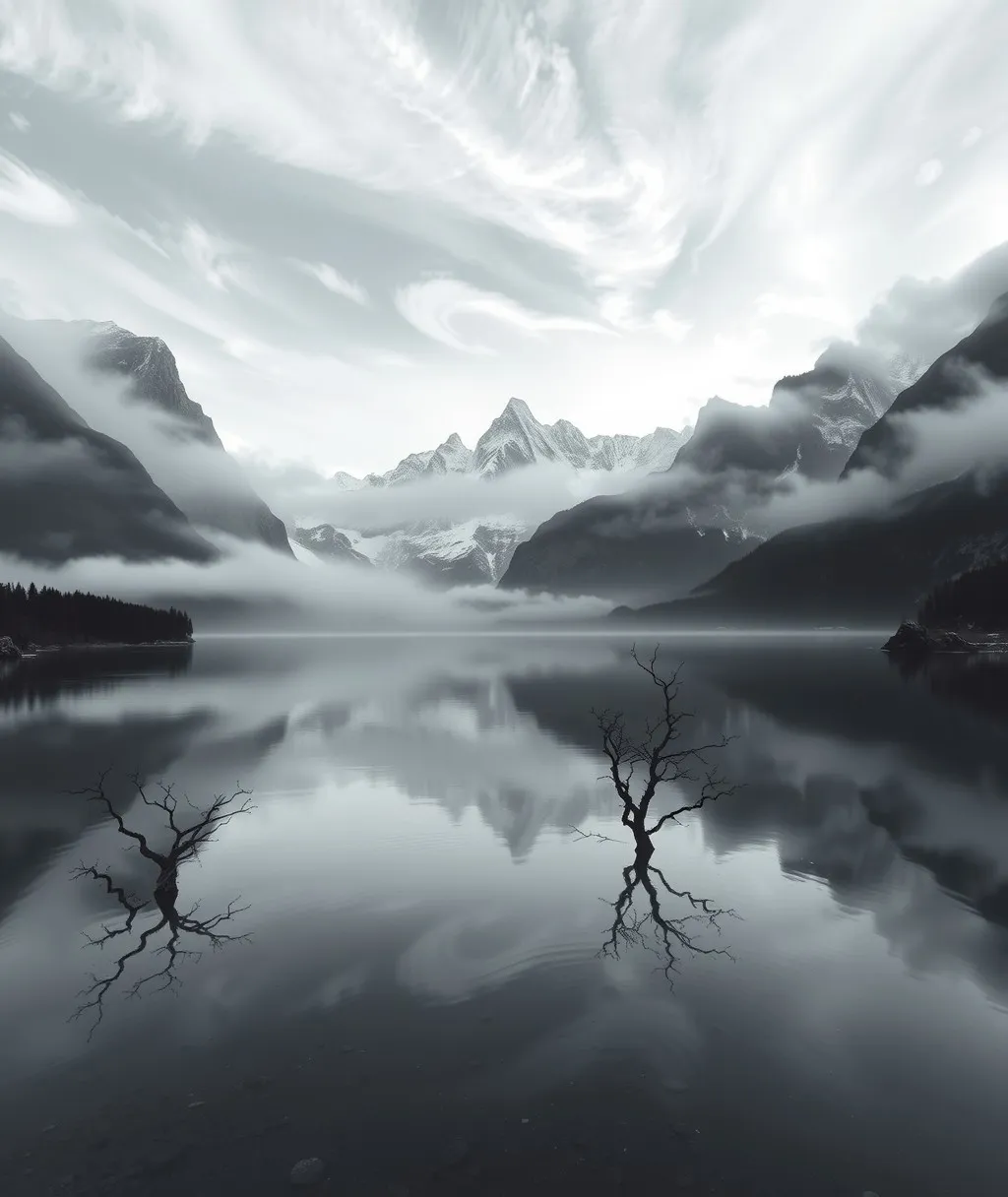 Serene Monochrome Mountain Landscape