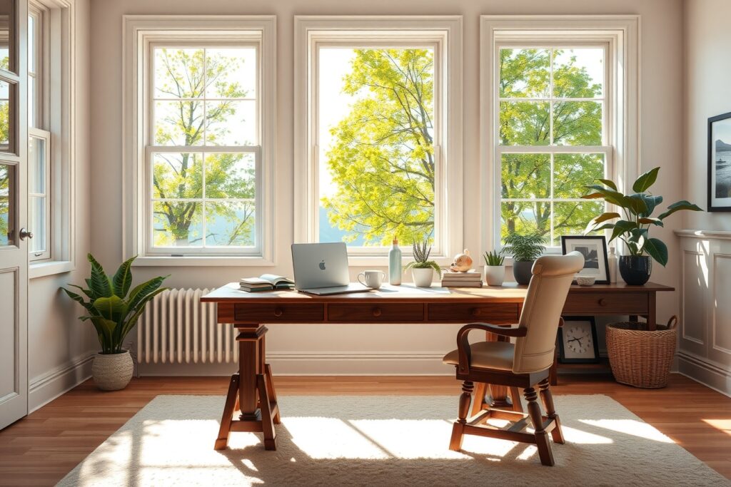 Serene Morning at a Home Office – free AI stock image