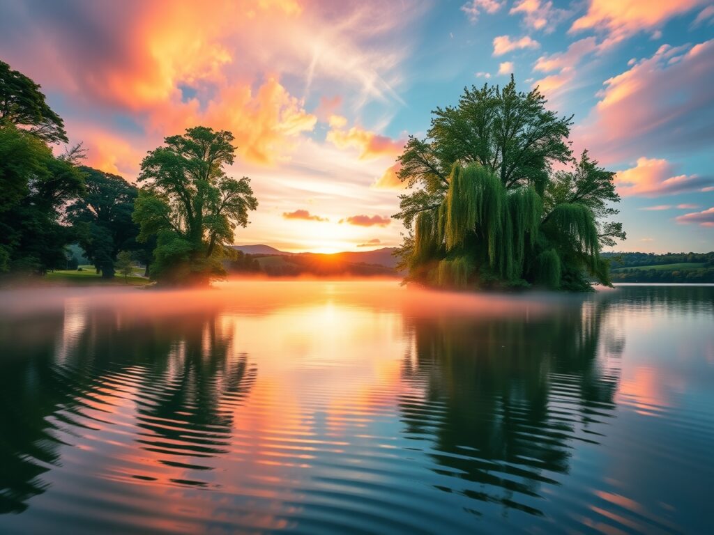 Serene Morning at the Calm Lake – free AI stock image