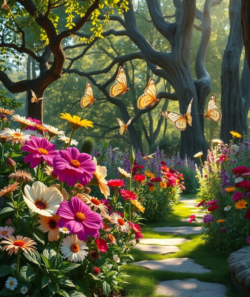 A Serene Morning in a Blooming Garden – free AI stock image