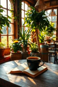 Serene Morning Coffee in a Cozy Café – free AI stock image