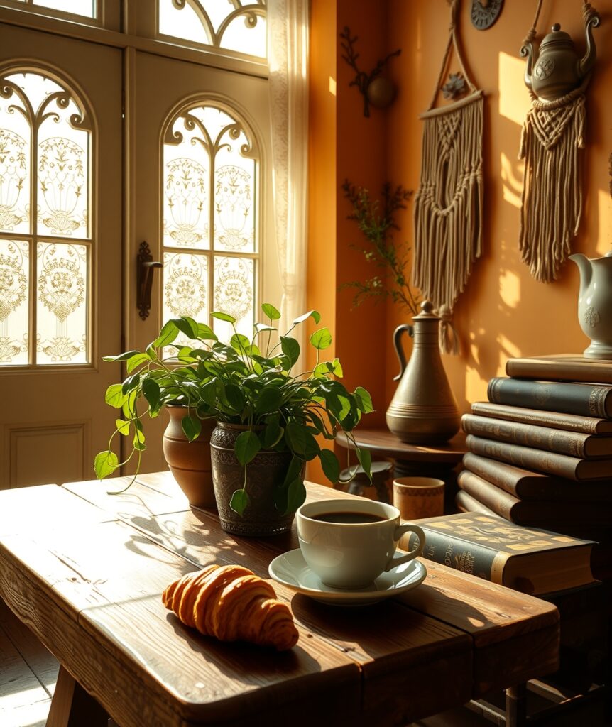 Serene Morning Coffee in a Cozy Café – free AI stock image