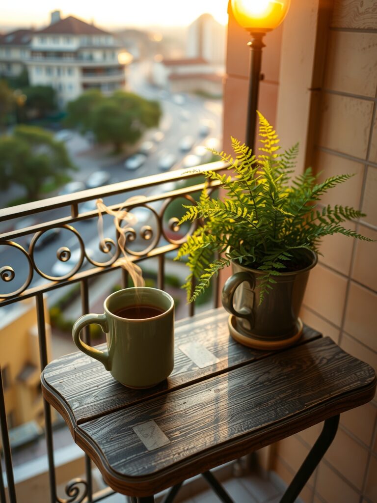 Serene Morning Coffee on the Balcony – free AI stock image