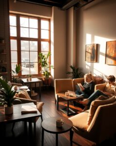 A Serene Morning in a Cozy Cafe – free AI stock image
