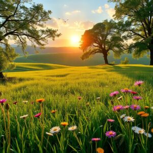 Serene Morning in a Dew-Kissed Meadow – free AI stock image