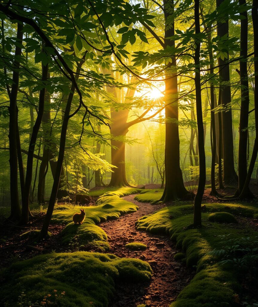 Serene Morning in a Lush Forest – free AI stock image