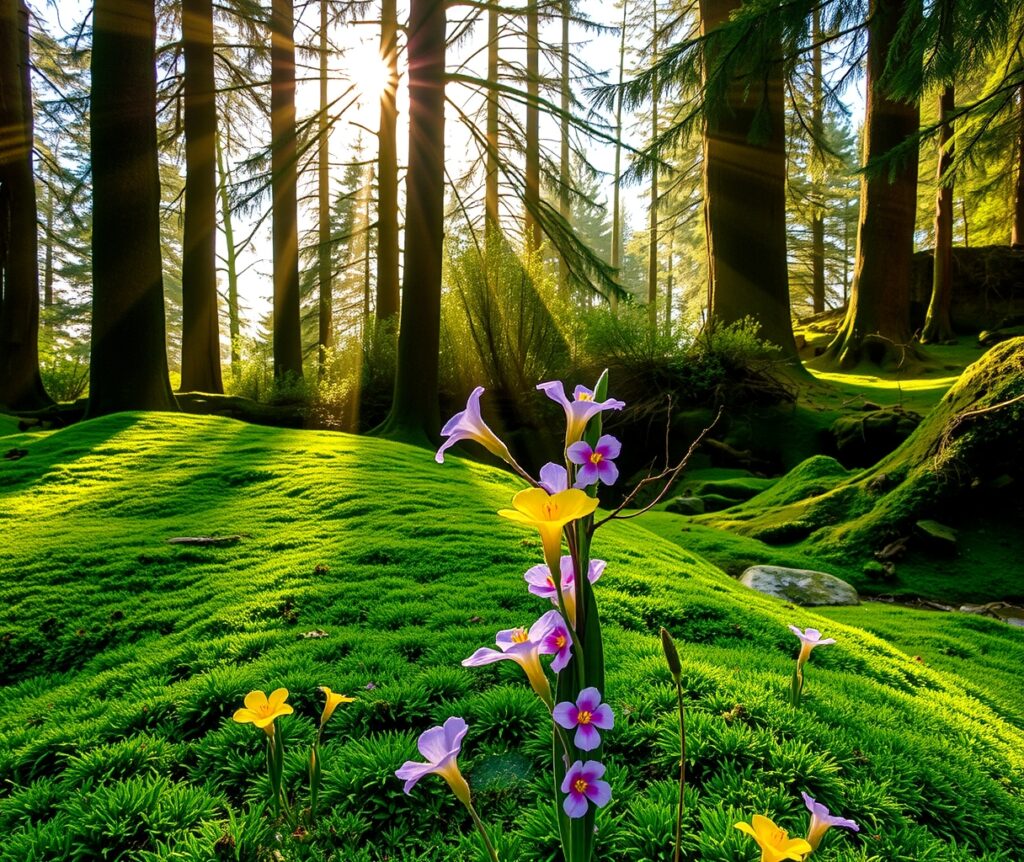 Serene Morning in a Lush Forest Glade – free AI stock image