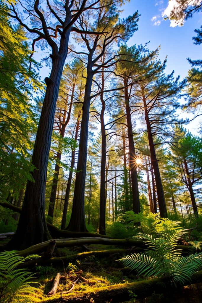 Serene Morning in a Sunlit Forest – free AI stock image