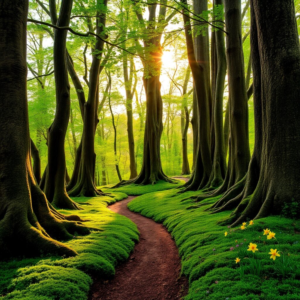 Serene Morning in the Enchanted Forest – free AI stock image