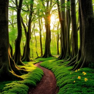 Serene Morning in the Enchanted Forest – free AI stock image