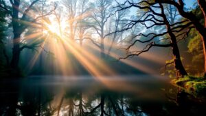 Serene Morning Mist Over Lake – free AI stock image