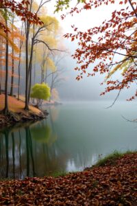 Serene Morning Mist Over Tranquil Lake – free AI stock image