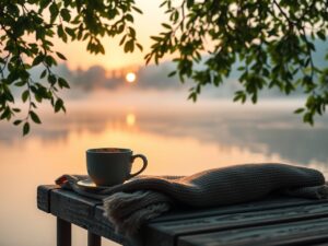 Serene Morning Routine by the Lake – free AI stock image