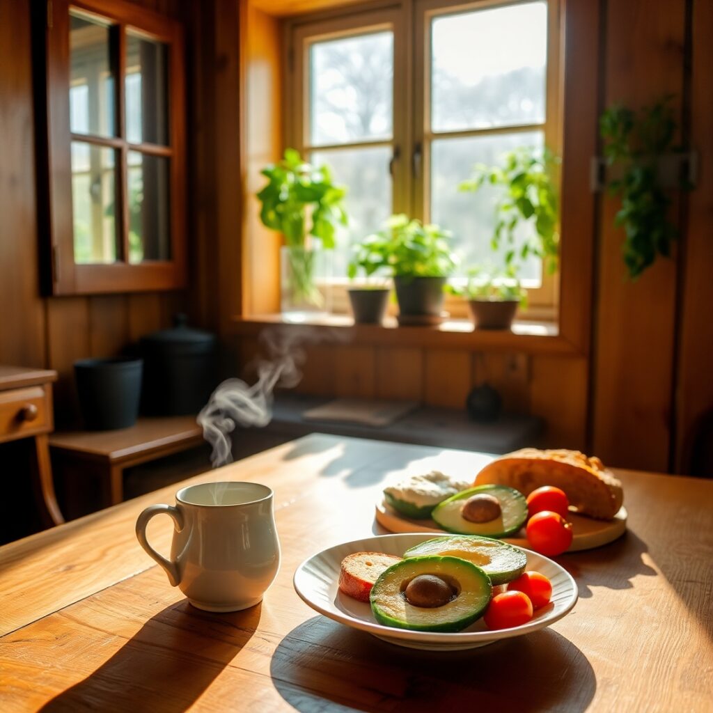 Serene Morning Routine in a Cozy Kitchen – free AI stock image