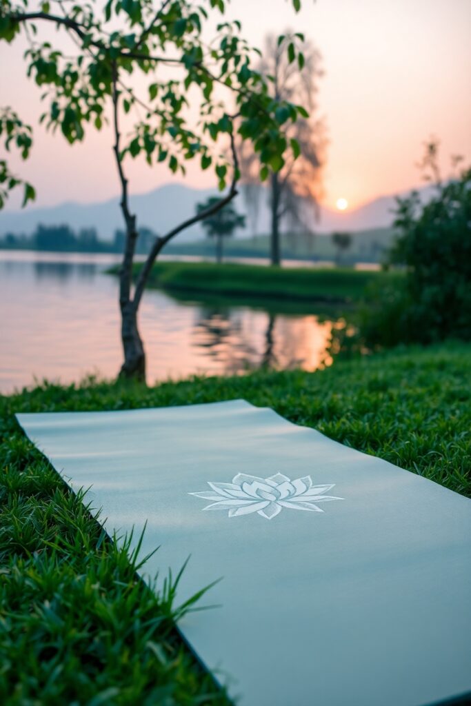 Serene Morning Yoga by the Lake – free AI stock image