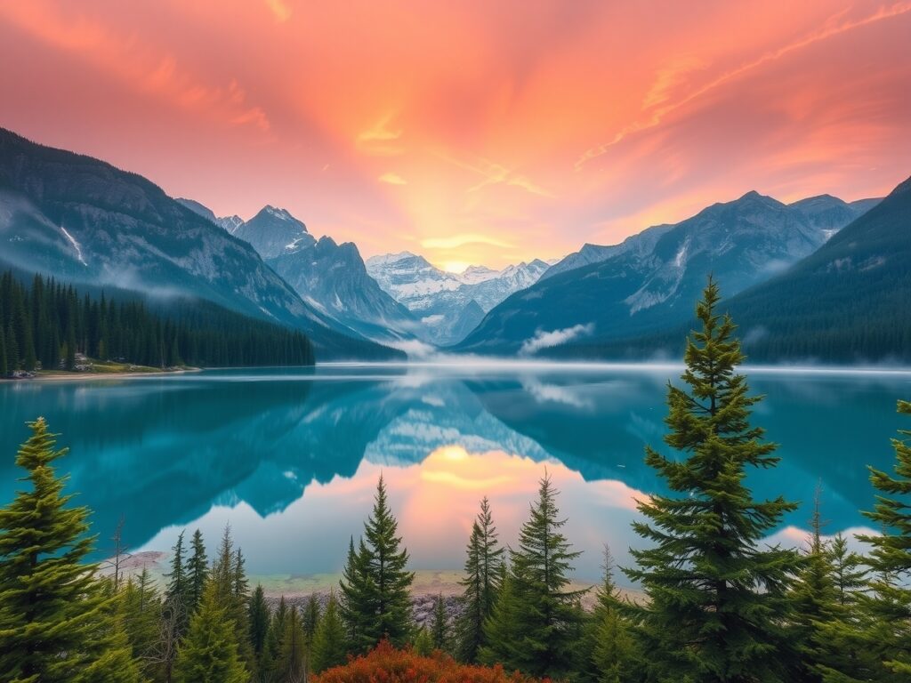 Serene Mountain Lake at Dawn – free AI stock image
