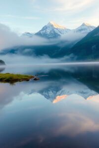 Serene Mountain Lake at Dawn – free AI stock image