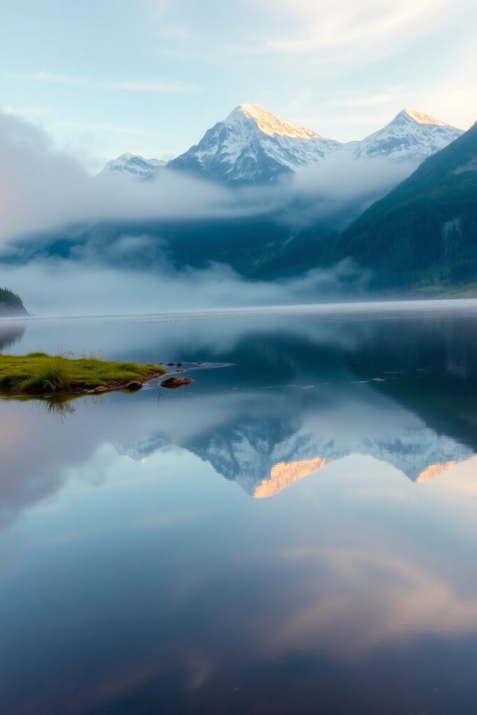Serene Mountain Lake at Dawn – free AI stock image