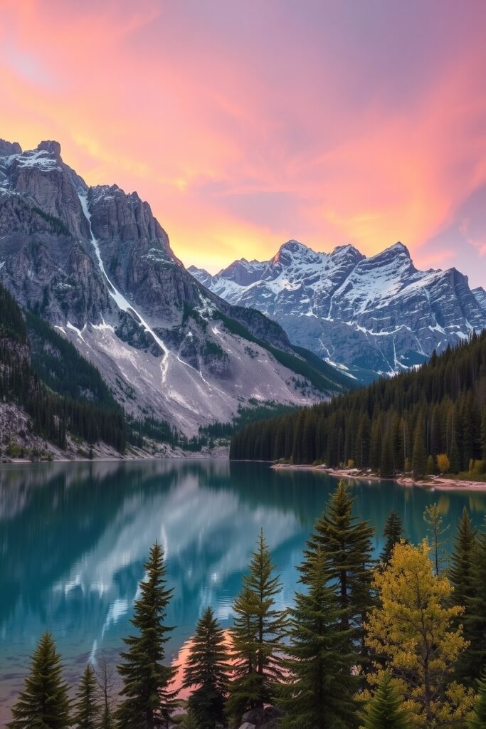 Serene Mountain Lake at Sunrise – free AI stock image