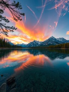 Serene Mountain Lake at Sunset – free AI stock image