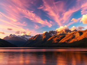 Serene Mountain Lake At Sunset – free AI stock image