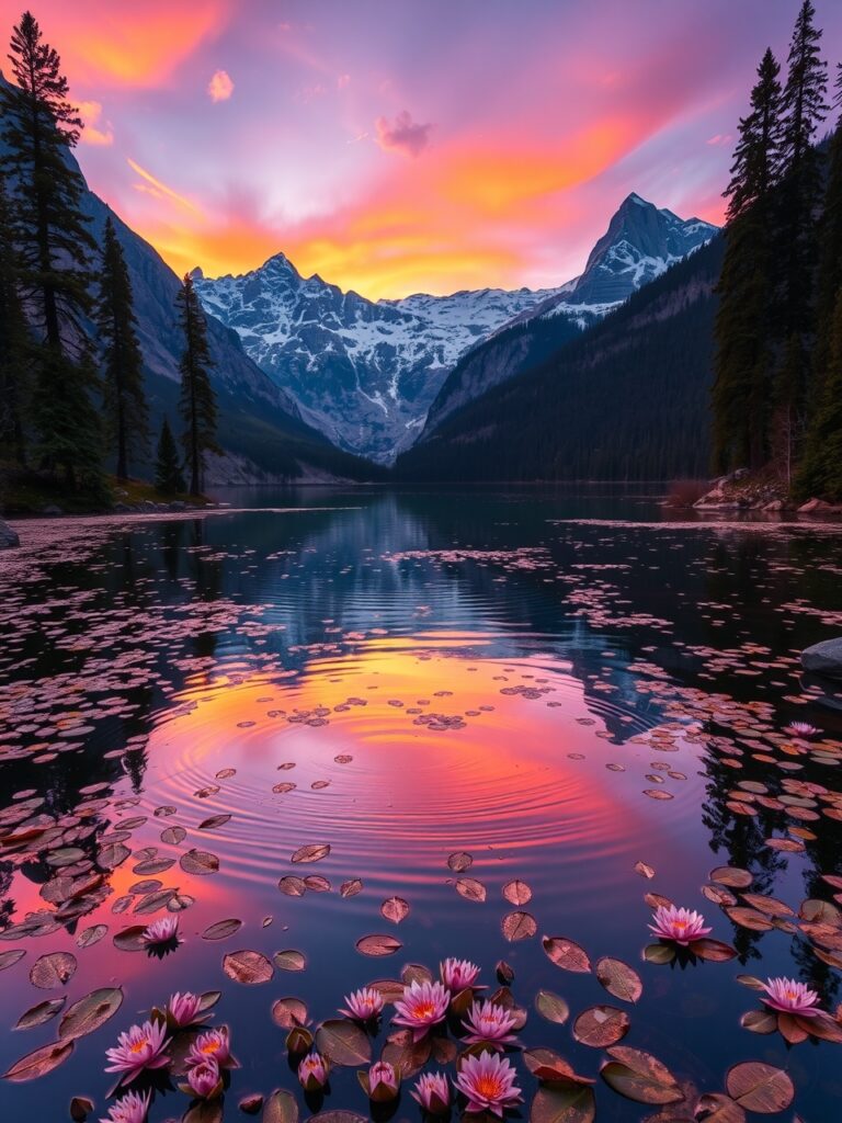 Serene Mountain Lake at Twilight – free AI stock image