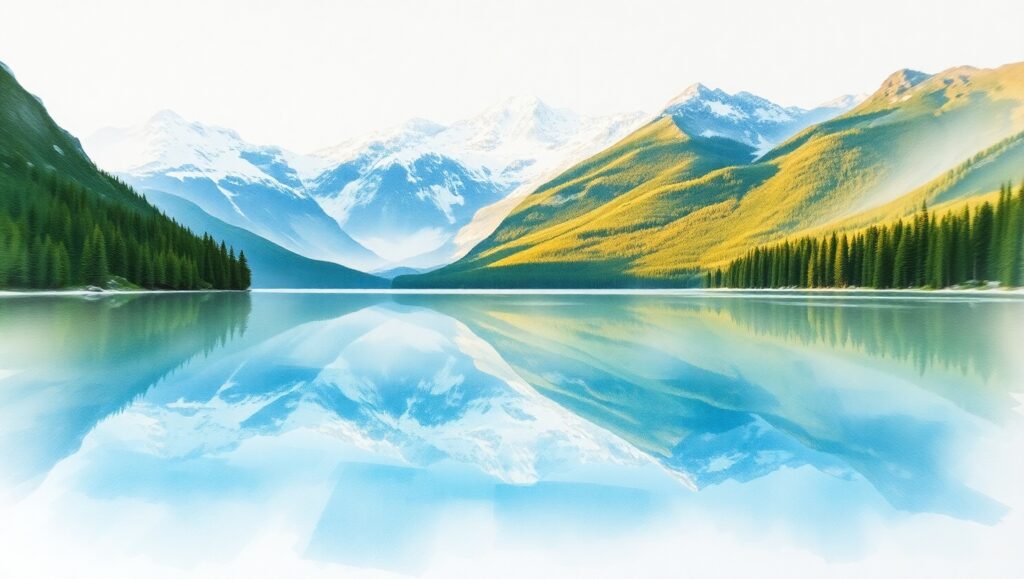 Serene Mountain Lake in Watercolor – free AI stock image