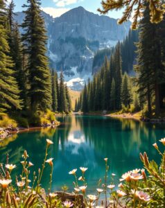 Serene Mountain Lake Surrounded by Lush Forests – free AI stock image