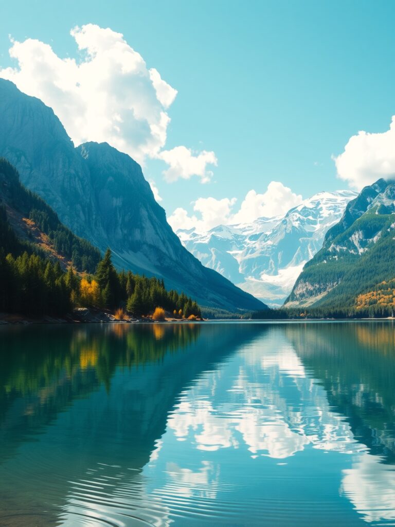 Serene Mountain Lake Under a Clear Sky – free AI stock image
